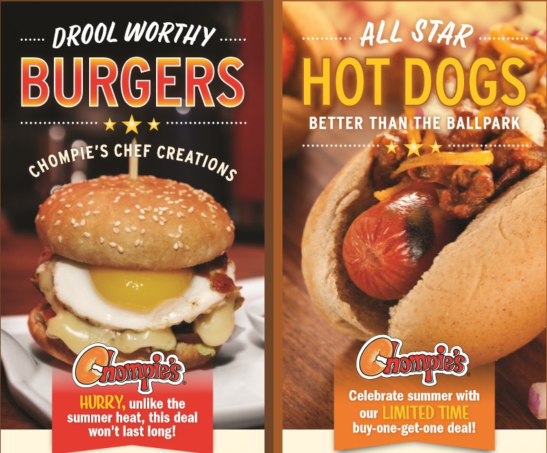Chompie's Summer Buy One Get One Free - Burgers and Hots Dogs - 2017