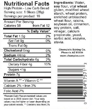 4-Ct High Protein/Low Carb Cinnamon Raisin Bread